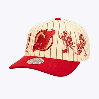 Men's Mitchell & Ness Cream New Jersey Devils Retro Roots Vintage Stripe Pro Snapback Hat