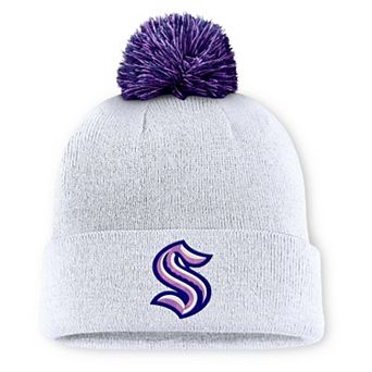 Men's Fanatics White Seattle Kraken Authentic Pro Hockey Fights Cancer Cuffed Knit Hat with Pom