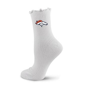 Women's PRO Compression White Denver Broncos Logo Lettuce Hem Quarter Socks