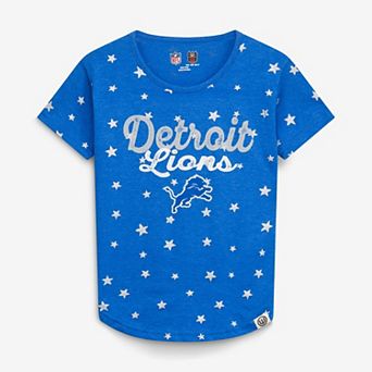 Girls Youth Wes & Willy Blue Detroit Lions Shimmer Star T-Shirt