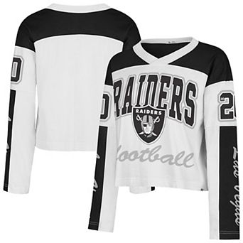 Women's '47 White Las Vegas Raiders Exclamation Metro V-Neck Long Sleeve Jersey T-Shirt