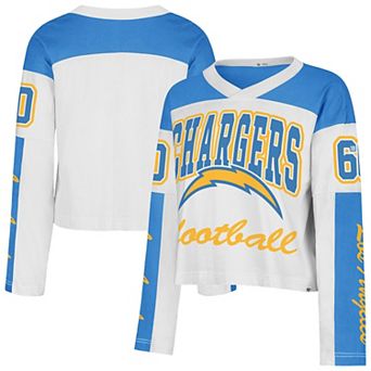 Women's '47 White Los Angeles Chargers Exclamation Metro V-Neck Long Sleeve Jersey T-Shirt