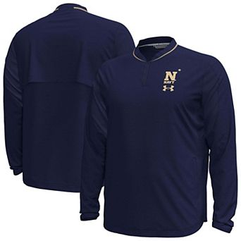 Men's Under Armour Navy Navy Midshipmen 2026 Sideline Motivate Woven Quarter-Zip Long Sleeve Pullover