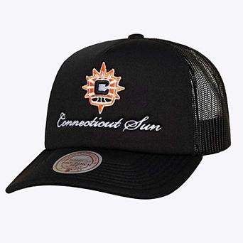 Unisex Mitchell & Ness Black Connecticut Sun Script Pro Pinch Adjustable Trucker Hat