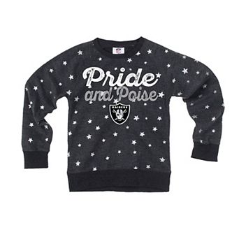 Girls Youth Wes & Willy Black Las Vegas Raiders Shimmer Star Reverse Sweatshirt