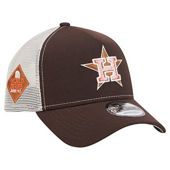 Men's New Era Brown Houston Astros Pumpkin Spice A-Frame 9FORTY Adjustable Trucker Hat