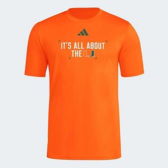 Men's adidas Orange Miami Hurricanes Locker Slogan Football Pre-Game T-Shirt