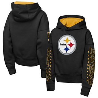 Girls Youth Outerstuff Black Pittsburgh Steelers Miss Tailgate Color Block Hoodie