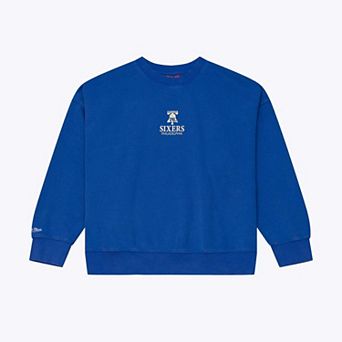 Women's Mitchell & Ness Royal Philadelphia 76ers Core Essentials Micro Logo Fleece Sweatshirt