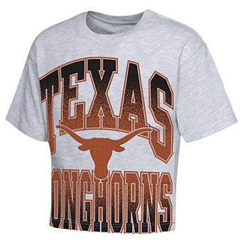 Girls Youth Outerstuff Heather Gray Texas Longhorns Big Team Energy Cropped Boxy T-Shirt