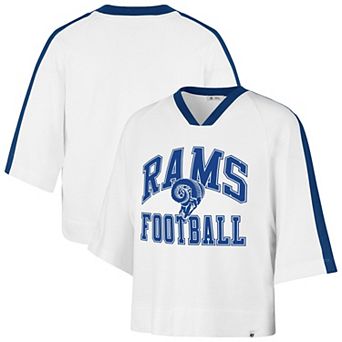 Women's '47 White Los Angeles Rams Big Overarch Drop Needle Raglan V-Neck T-Shirt