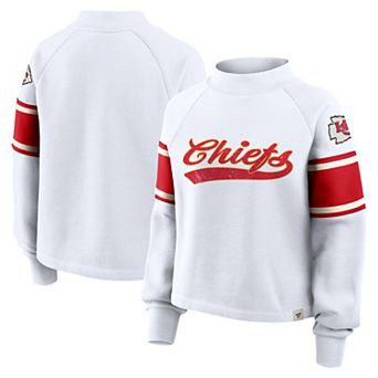 Women's Fanatics White Kansas City Chiefs Oversized Toss Sweep Raglan Sweatshirt