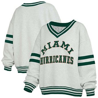 Women's Pressbox Gray/Green Miami Hurricanes Tackle Twill Oates V-Neck Sweatshirt