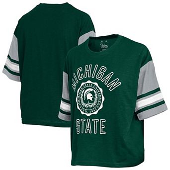 Women's Pressbox Green Michigan State Spartans Sunday Colorblock Seal T-Shirt