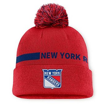 Women's Fanatics Red New York Rangers Authentic Pro Rink Cuffed Knit Hat with Pom