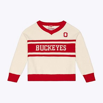 Women's Mitchell & Ness Cream Ohio State Buckeyes Retro Roots V-Neck Sweater