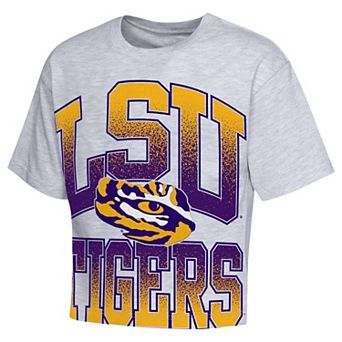 Girls Youth Outerstuff Heather Gray LSU Tigers Big Team Energy Cropped Boxy T-Shirt