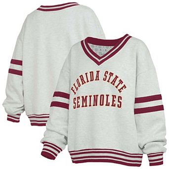 Women's Pressbox Gray/Garnet Florida State Seminoles Tackle Twill Oates V-Neck Sweatshirt