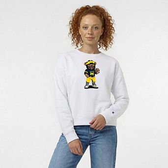 Women's Champion White Michigan Wolverines Teddy Bear Sweatshirt