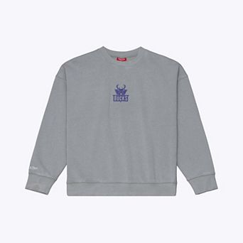 Women's Mitchell & Ness Gray Milwaukee Bucks Core Essentials Micro Logo Fleece Sweatshirt
