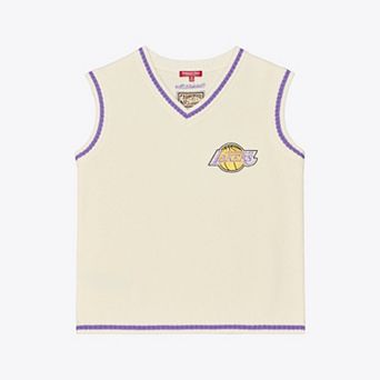 Women's Mitchell & Ness Cream Los Angeles Lakers Retro Roots Sweater Vest