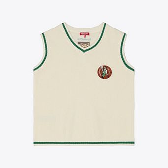 Women's Mitchell & Ness Cream Boston Celtics Retro Roots Sweater Vest