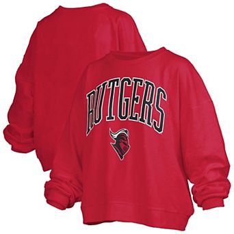Women's Pressbox Scarlet Rutgers Scarlet Knights Oversized Janise Arch Over Logo Fleece Sweatshirt