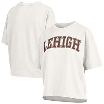 Women's Pressbox White Lehigh Mountain Hawks Oversized Nelson Arch Over Logo Slub T-Shirt