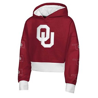 Girls Youth Outerstuff Crimson Oklahoma Sooners Fair Catch Poly Fleece Hoodie