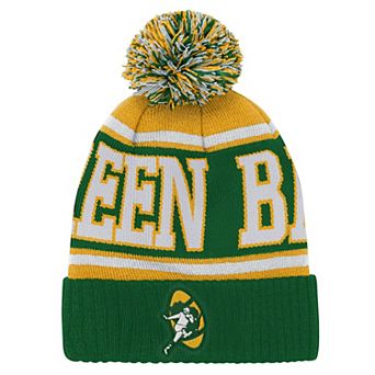 Youth Outerstuff Green/Gold Green Bay Packers Retro Highlight Cuffed Knit Hat with Pom