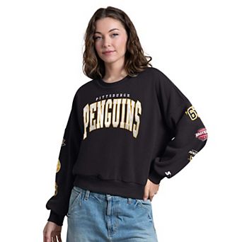 Women's Starter Black Pittsburgh Penguins Fan Catch Applique Sleeve Print Sweatshirt