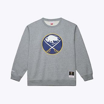 Men's Mitchell & Ness Heather Gray Buffalo Sabres Walk-Off Vintage Logo Fleece Crewneck Sweatshirt