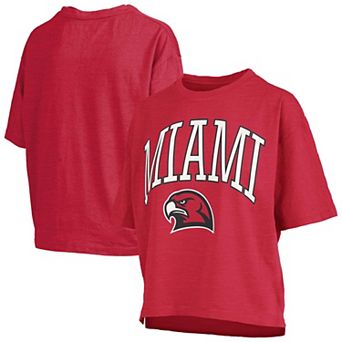 Women's Pressbox Red Miami University RedHawks Oversized Nelson Arch Over Logo Slub T-Shirt