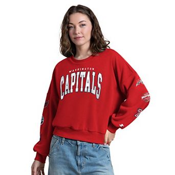 Women's Starter Red Washington Capitals Fan Catch Applique Sleeve Print Sweatshirt