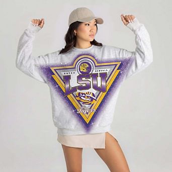 Women's Gameday Couture Gray LSU Tigers Chasing Victory Rhinestone Spray Oversized Fleece Sweatshirt