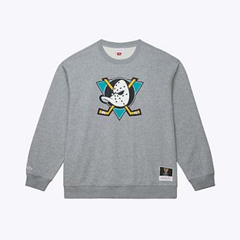 Men's Mitchell & Ness Heather Gray Anaheim Ducks Walk-Off Vintage Logo Fleece Crewneck Sweatshirt