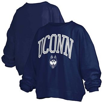 Women's Pressbox Navy UConn Huskies Oversized Janise Arch Over Logo Fleece Sweatshirt