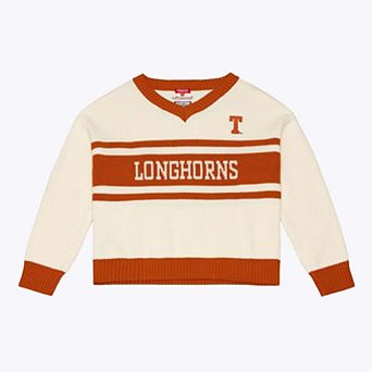 Women's Mitchell & Ness Cream Texas Longhorns Retro Roots V-Neck Sweater