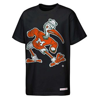 Youth Mitchell & Ness Black Miami Hurricanes Mascot Big Face Heavyweight T-Shirt