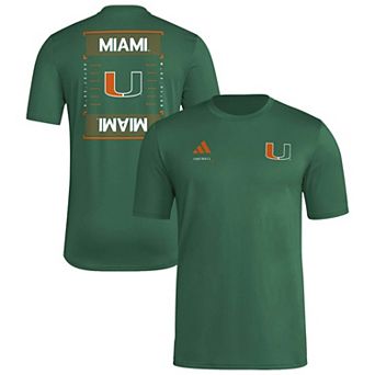 Men's adidas Green Miami Hurricanes Locker Football Icon AEROREADY Pre-Game T-Shirt