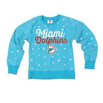 Girls Youth Wes & Willy Aqua Miami Dolphins Shimmer Star Reverse Sweatshirt