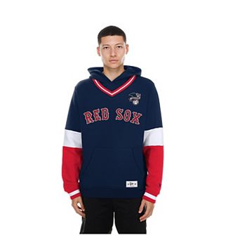 Men's New Era Navy Boston Red Sox Color Blocked V-Neck Hoodie