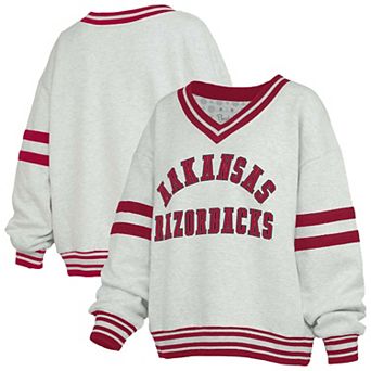 Women's Pressbox Gray/Cardinal Arkansas Razorbacks Tackle Twill Oates V-Neck Sweatshirt