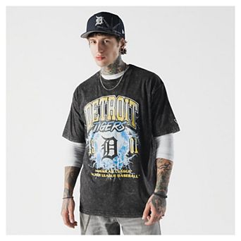 Men's New Era Black Detroit Tigers Lightning Round Mineral Wash T-Shirt