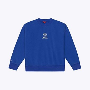 Women's Mitchell & Ness Blue New Jersey Nets Core Essentials Micro Logo Fleece Sweatshirt
