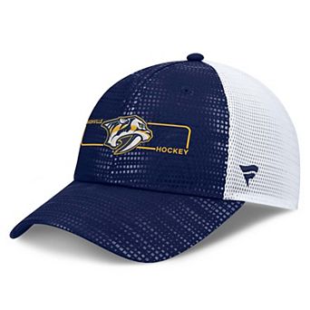 Men's Fanatics Navy Nashville Predators Authentic Pro Rink Boxed Logo Trucker Hat
