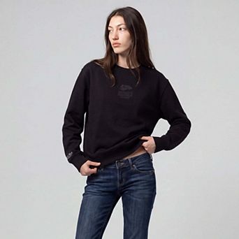 Women's Mitchell & Ness Black Cincinnati Bengals Core Essentials Micro Logo Fleece Sweatshirt