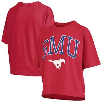 Women's Pressbox Red SMU Mustangs Oversized Nelson Arch Over Logo Slub T-Shirt