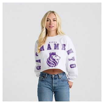 Women's Fanatics White Sacramento Kings Spirit Jersey Cropped Crew Neck Sweatshirt