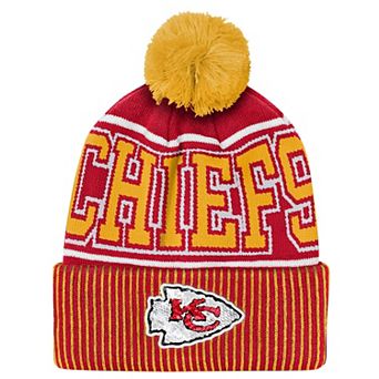 Youth Outerstuff Red Kansas City Chiefs Highlight Cuffed Knit Hat with Pom